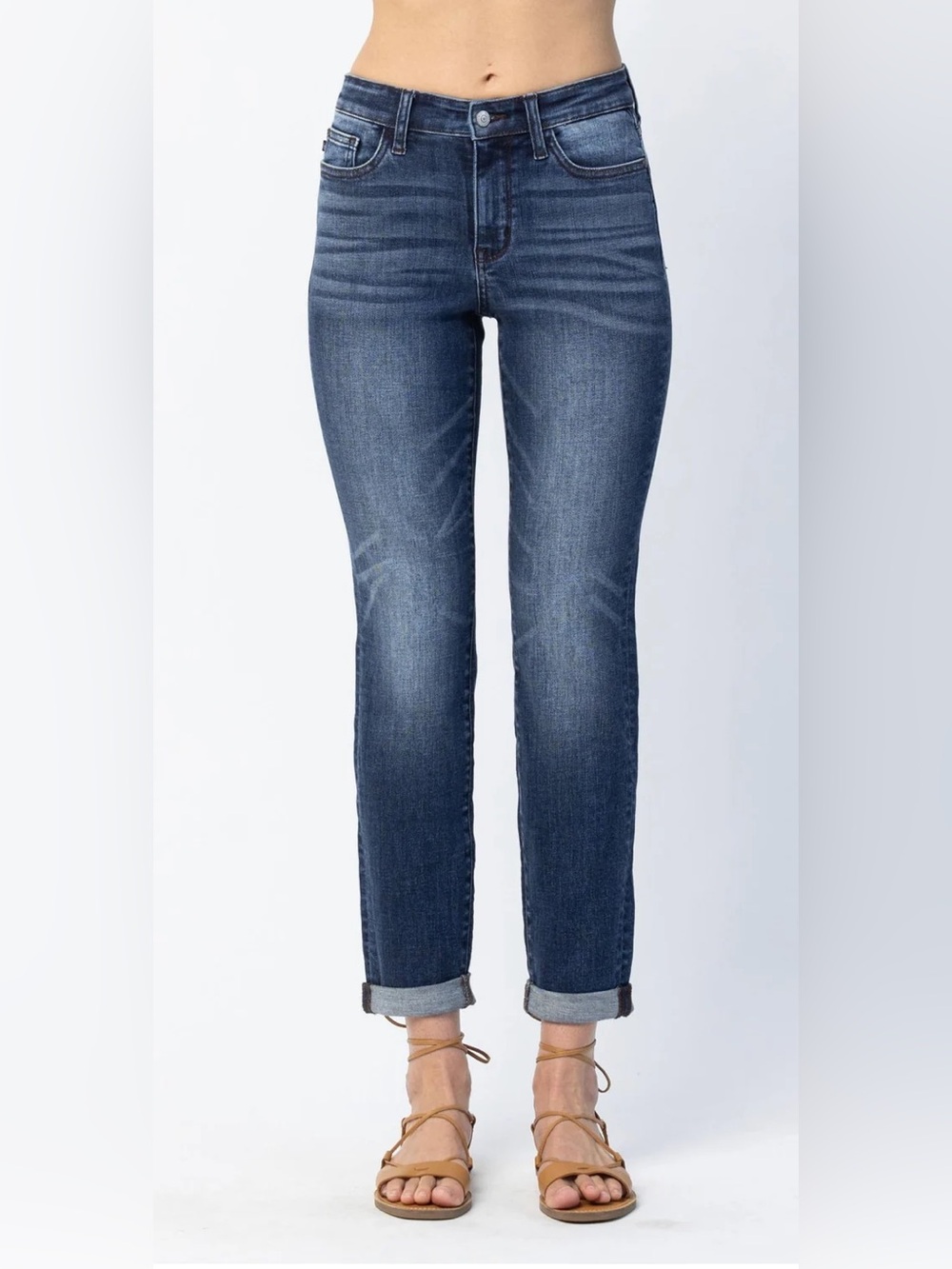 Judy Blue 16W Slim Fit Straight Leg Dark Wash Cuffed Every Day Jeans Style 82428